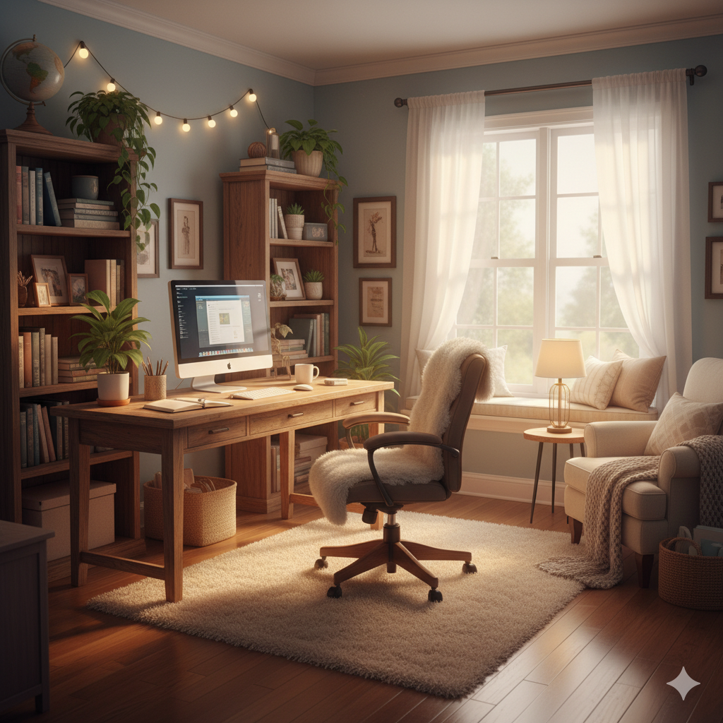 3D image of cozy home office