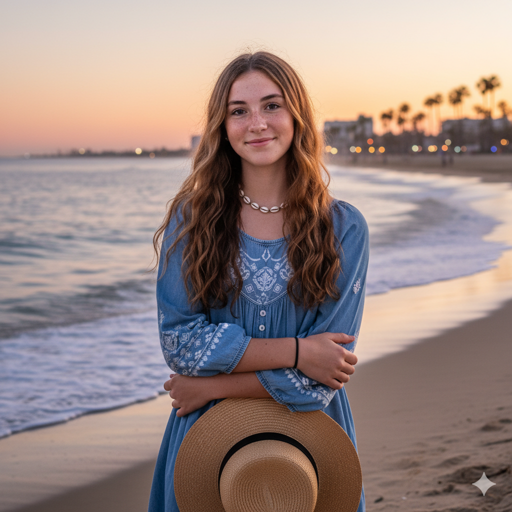 US teen girl in a beach