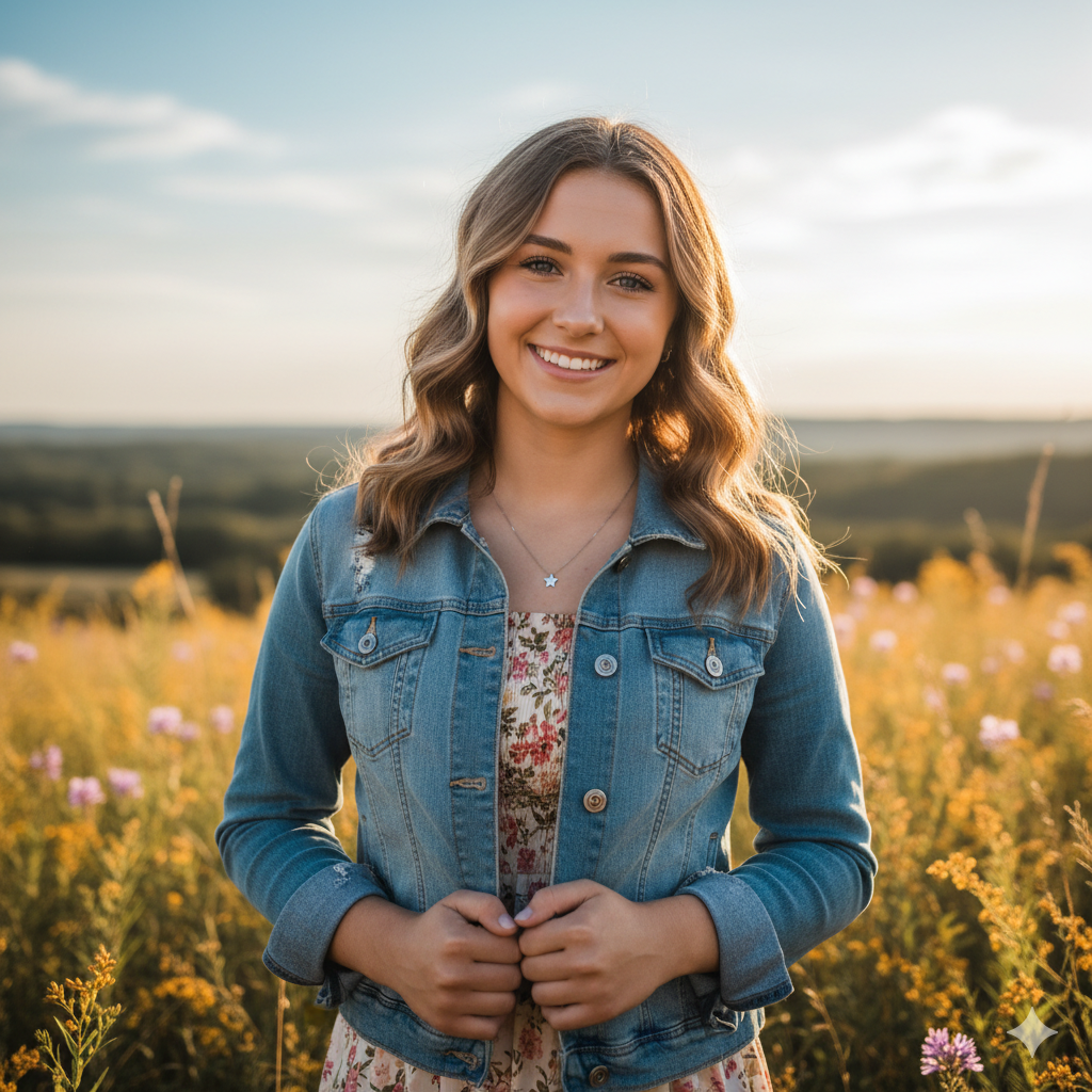 US teen girl in smiling portrait