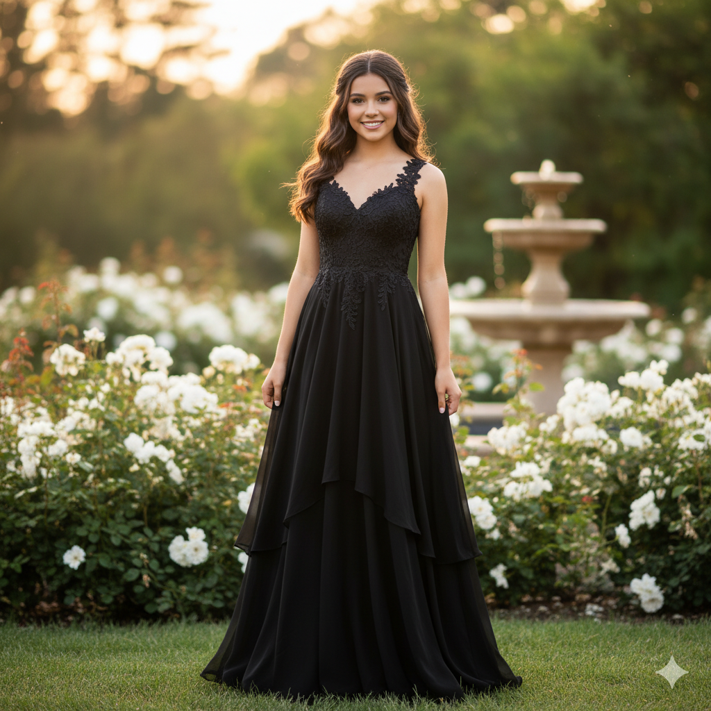US teen girl wearing black lingirie