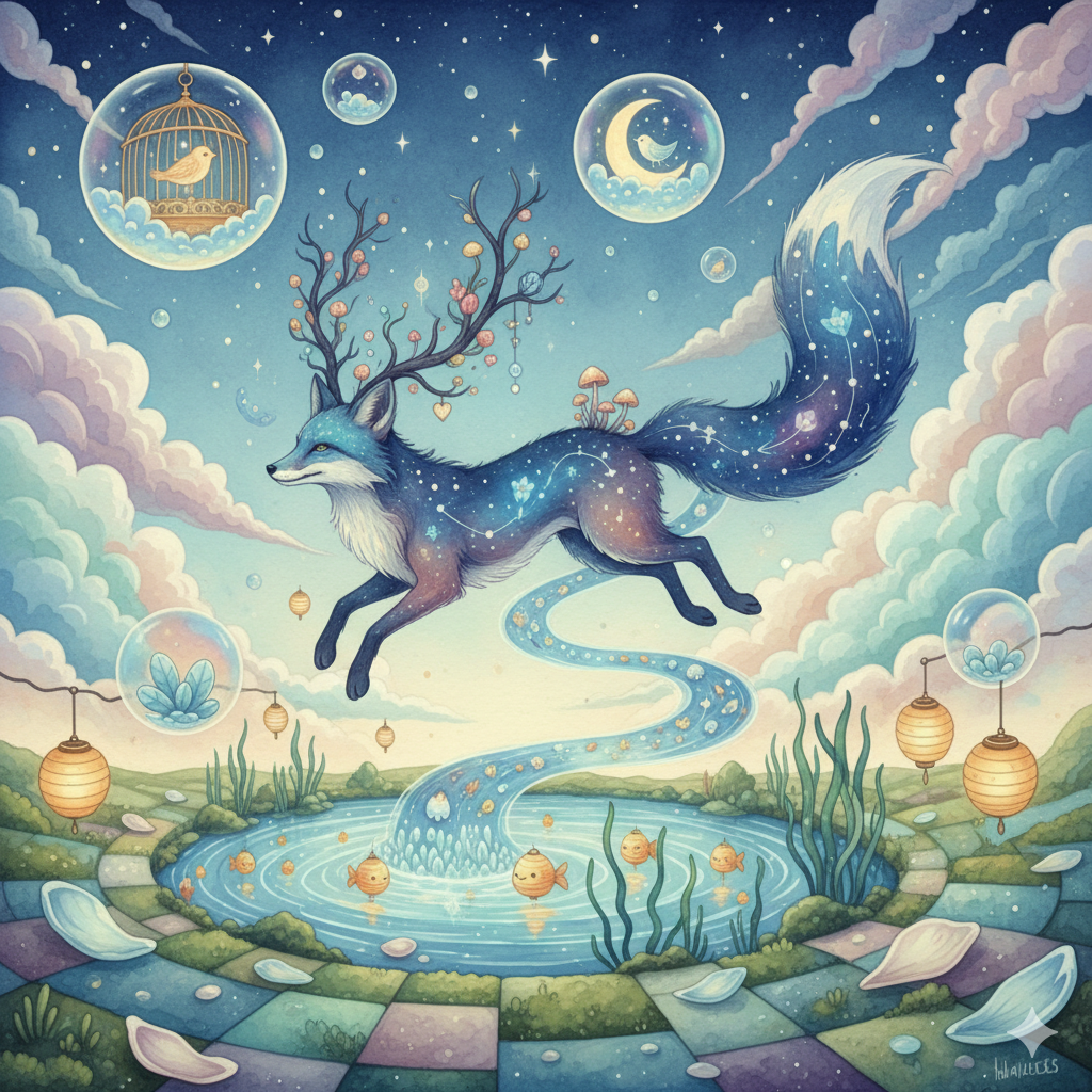 an unique and creative art of a whimsical mood, animal, surreal